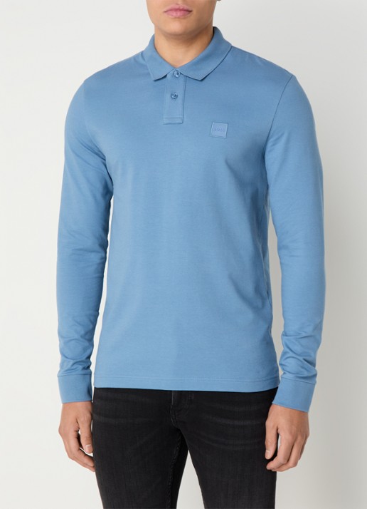 BOSS Slim fit polo van katoen - detail 4 staalblauw