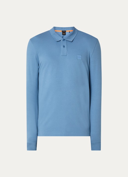 BOSS Slim fit polo van katoen - voorkant 2 staalblauw