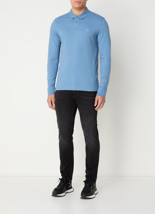 BOSS Slim fit polo van katoen - voorkant 3 staalblauw