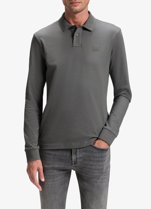 BOSS Slim fit polo van katoen - detail 4 middengrijs