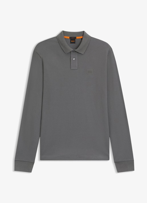 BOSS Slim fit polo van katoen - voorkant middengrijs