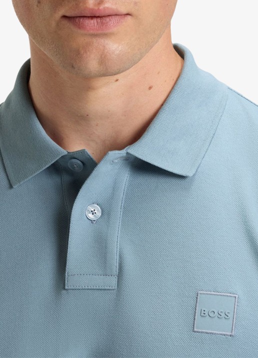 BOSS Slim fit polo van katoen - detail 4 pastel blue / blauw