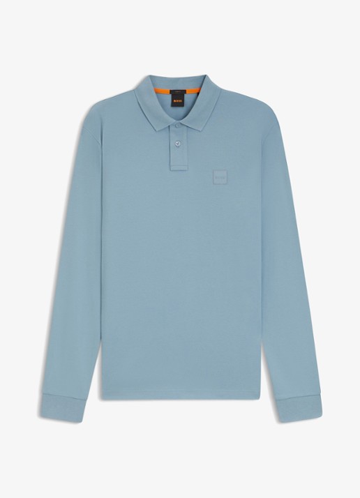 BOSS Slim fit polo van katoen - voorkant 7 pastel blue / blauw