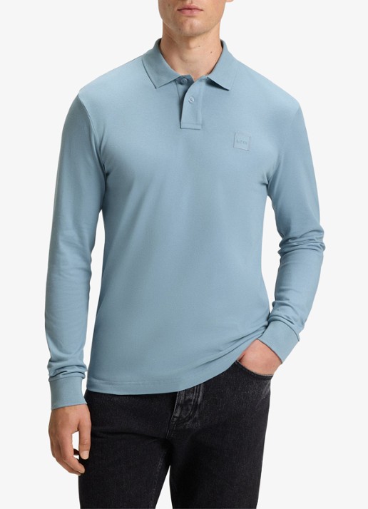 BOSS Slim fit polo van katoen - detail 5 pastel blue / blauw