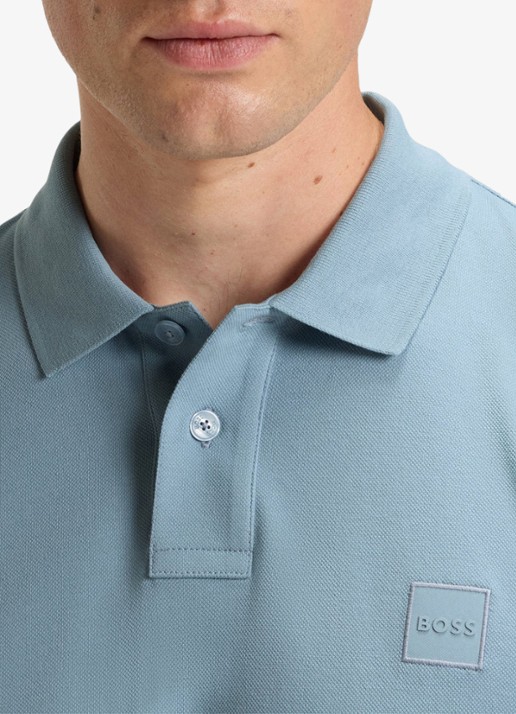 BOSS Slim fit polo van katoen - detail 6 pastel blue / blauw