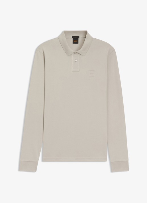 BOSS Slim fit polo van katoen - voorkant open grey / grijs