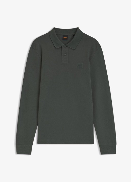BOSS Slim fit polo van katoen - voorkant open green-377 / groen