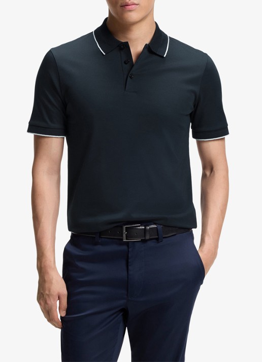 BOSS Slim fit polo van katoen - detail donkerblauw