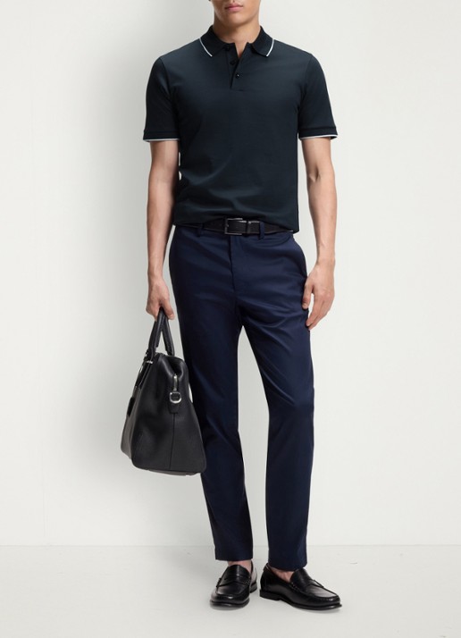 BOSS Slim fit polo van katoen - voorkant 4 donkerblauw