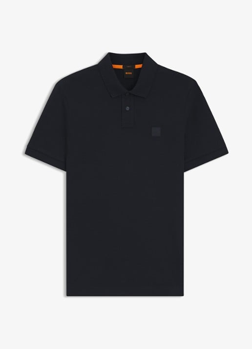 BOSS Slim-fit polo van stretchkatoen met logopatch - voorkant 4 donkerblauw