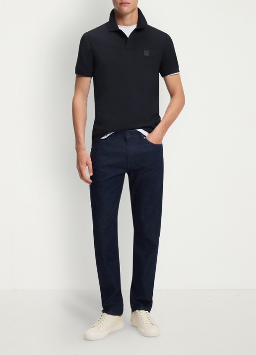 BOSS Slim-fit polo van stretchkatoen met logopatch - voorkant 5 donkerblauw
