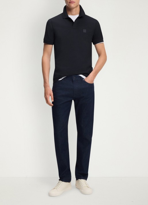BOSS Slim-fit polo van stretchkatoen met logopatch - voorkant 5 donkerblauw