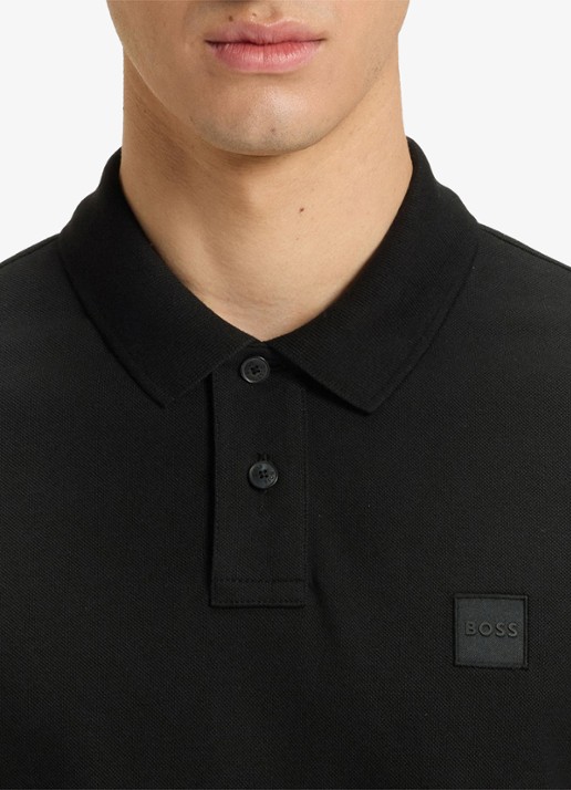 BOSS Slim-fit polo van stretchkatoen met logopatch - detail 4 zwart