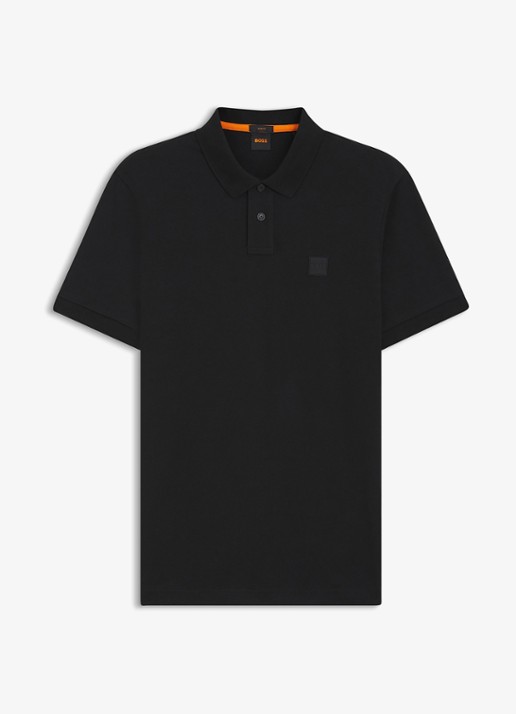 BOSS Slim-fit polo van stretchkatoen met logopatch - voorkant zwart