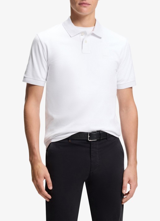 BOSS Slim-fit polo van stretchkatoen met logopatch - detail wit