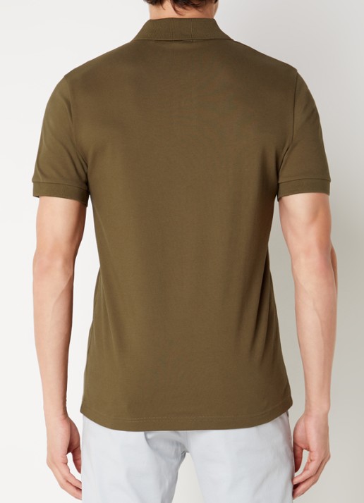 BOSS Slim-fit polo van stretchkatoen met logopatch - achterkant mosgroen