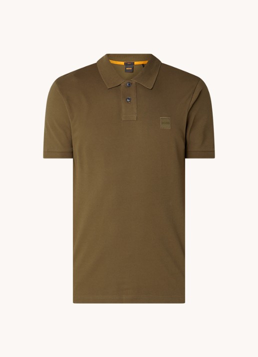 BOSS Slim-fit polo van stretchkatoen met logopatch - voorkant 3 mosgroen