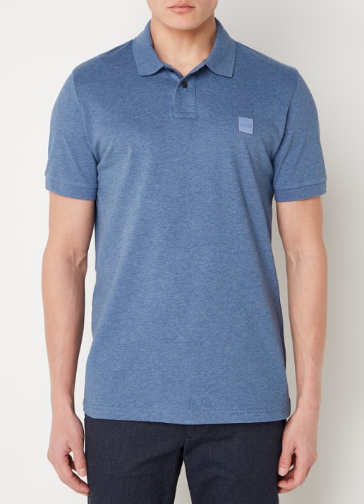 BOSS Slim-fit polo van stretchkatoen met logopatch - detail 4 staalblauw
