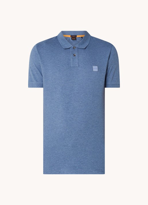 BOSS Slim-fit polo van stretchkatoen met logopatch - voorkant staalblauw