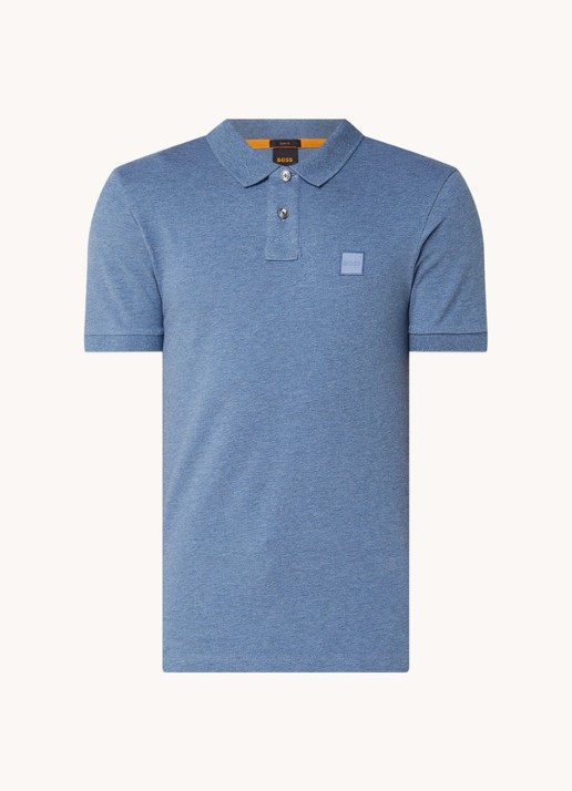 BOSS Slim-fit polo van stretchkatoen met logopatch - voorkant 3 staalblauw