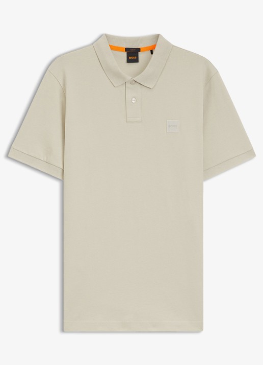 BOSS Slim-fit polo van stretchkatoen met logopatch - voorkant 5 beige