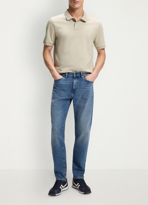 BOSS Slim-fit polo van stretchkatoen met logopatch - voorkant 6 beige