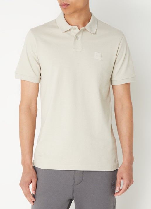 BOSS Slim-fit polo van stretchkatoen met logopatch - detail 4 beige