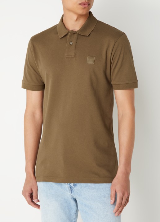 BOSS Slim-fit polo van stretchkatoen met logopatch - detail 4 bruin