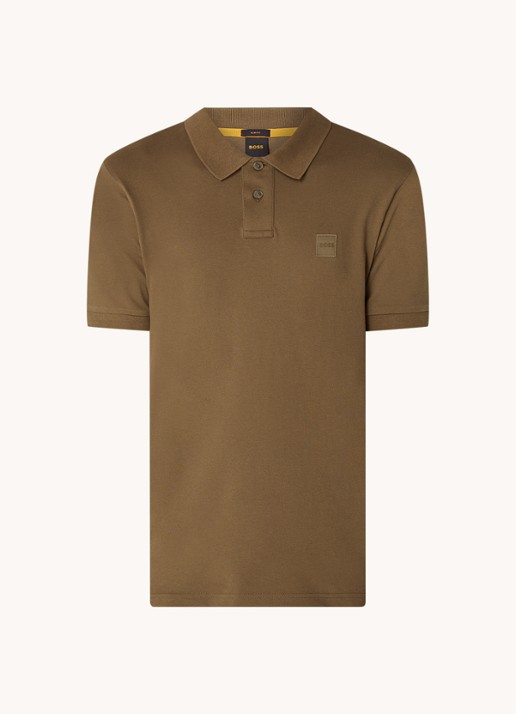 BOSS Slim-fit polo van stretchkatoen met logopatch - voorkant bruin