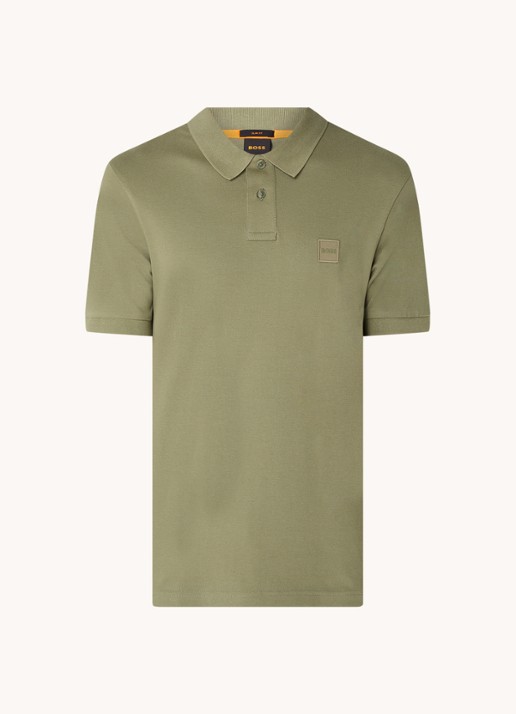 BOSS Slim-fit polo van stretchkatoen met logopatch - voorkant 2 groen