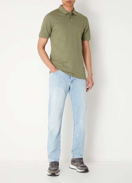 BOSS Slim-fit polo van stretchkatoen met logopatch - voorkant 3 groen