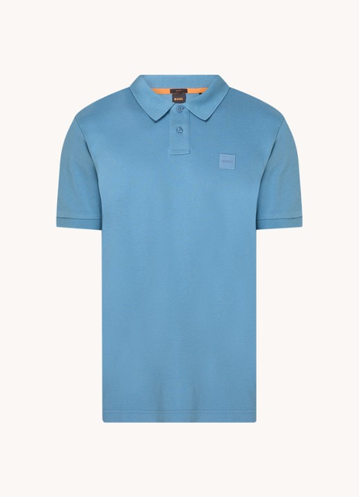 BOSS Slim-fit polo van stretchkatoen met logopatch - voorkant blauwgrijs