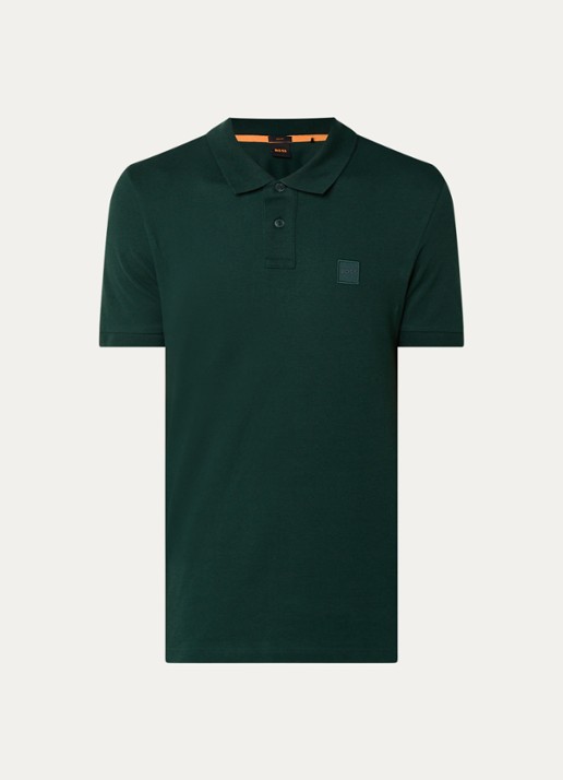 BOSS Slim-fit polo van stretchkatoen met logopatch - voorkant 2 groen
