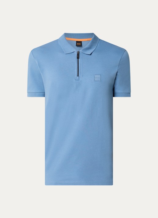 BOSS Slim-fit polo van stretchkatoen met logopatch - voorkant 3 open blue-462 / blauw