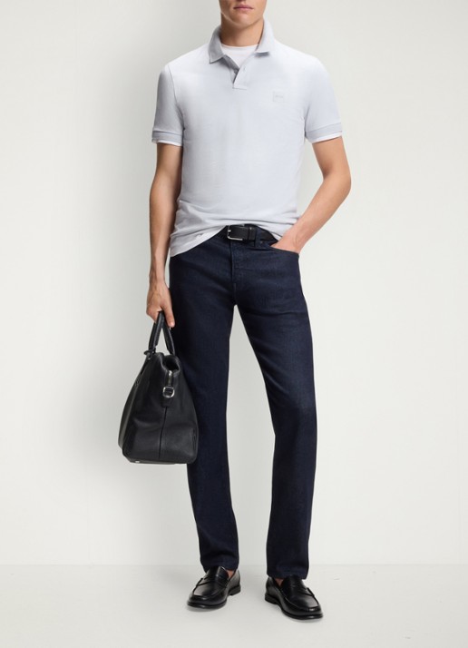 BOSS Slim-fit polo van stretchkatoen met logopatch - voorkant 4 lichtgrijs