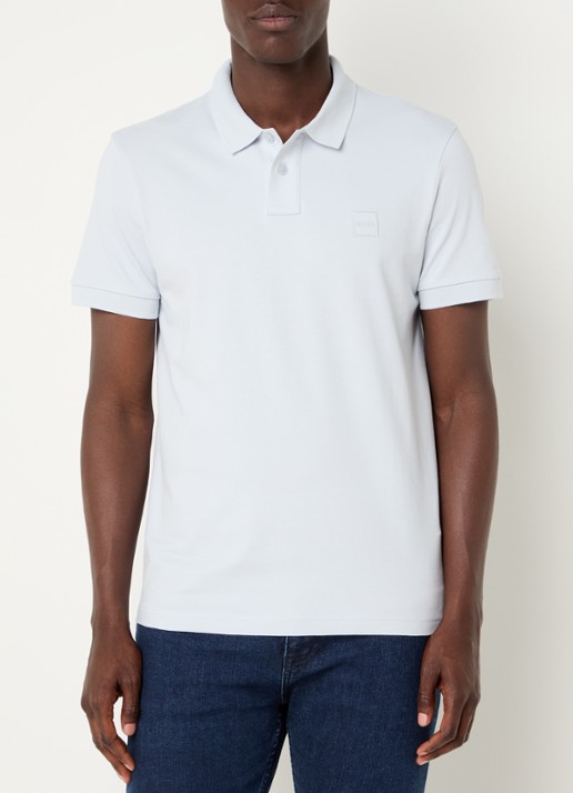 BOSS Slim-fit polo van stretchkatoen met logopatch - detail 8 lichtgrijs