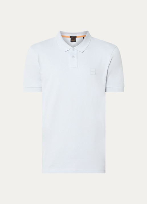 BOSS Slim-fit polo van stretchkatoen met logopatch - voorkant 5 lichtgrijs
