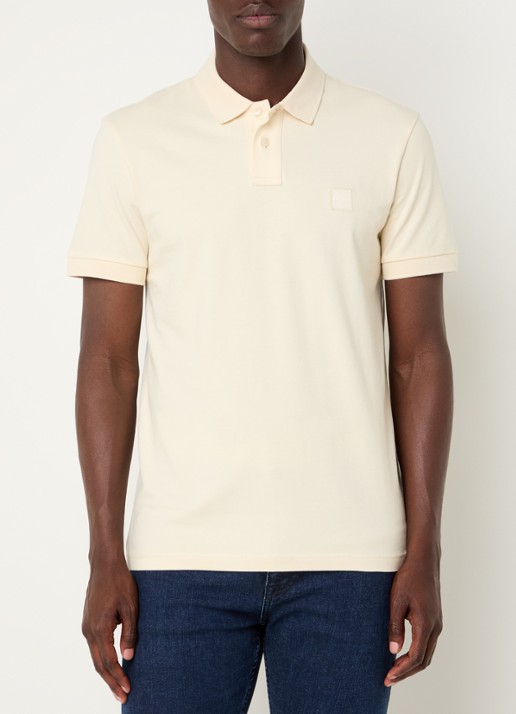 BOSS Slim-fit polo van stretchkatoen met logopatch - detail 4 vanillegeel