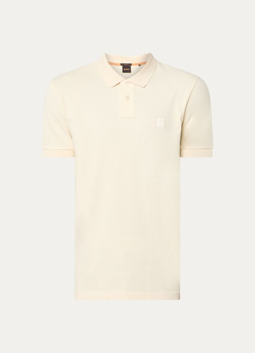 BOSS Slim-fit polo van stretchkatoen met logopatch - voorkant 2 vanillegeel