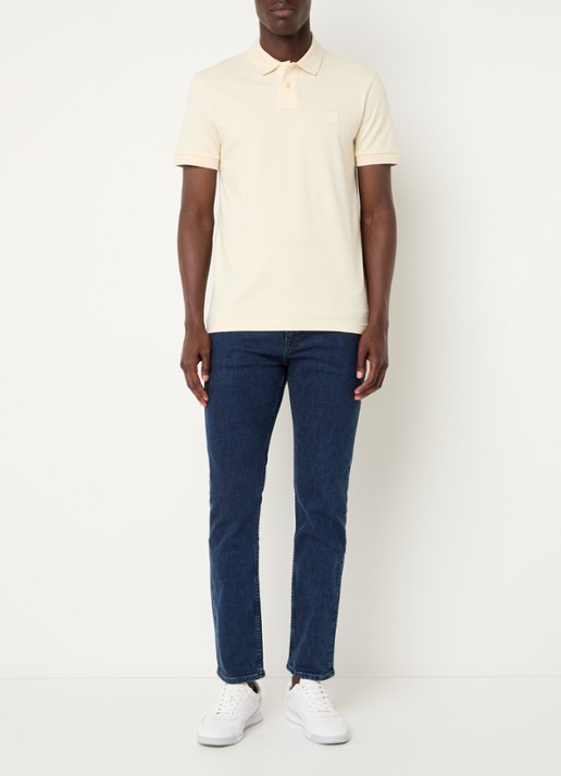 BOSS Slim-fit polo van stretchkatoen met logopatch - voorkant 3 vanillegeel