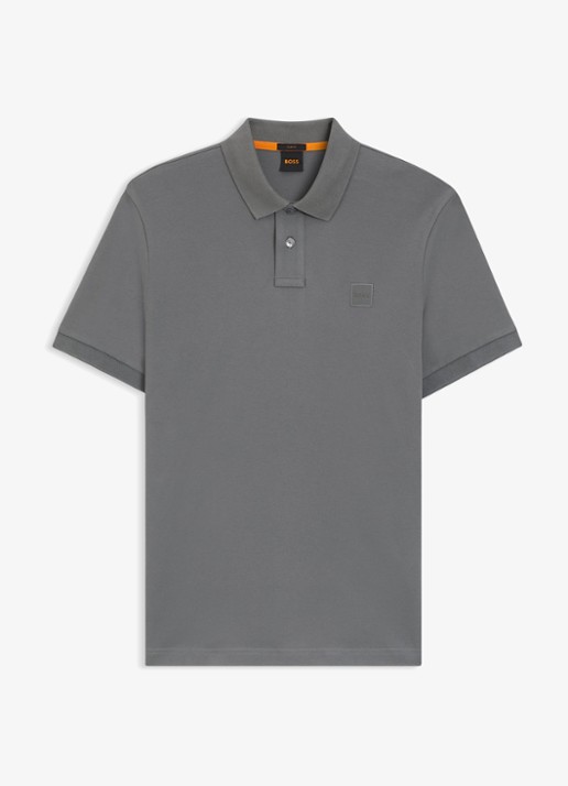 BOSS Slim-fit polo van stretchkatoen met logopatch - voorkant 4 middengrijs