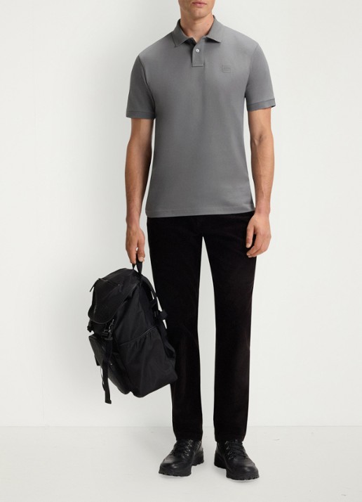 BOSS Slim-fit polo van stretchkatoen met logopatch - voorkant 5 middengrijs