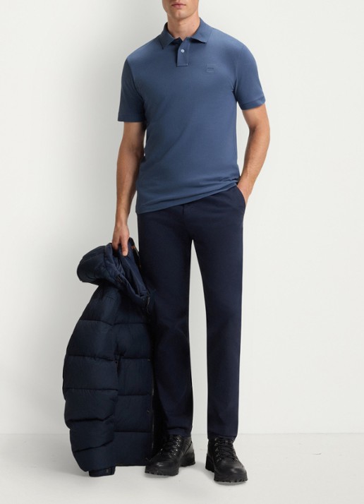 BOSS Slim-fit polo van stretchkatoen met logopatch - voorkant 3 donkerblauw
