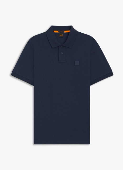 BOSS Slim-fit polo van stretchkatoen met logopatch - voorkant indigo