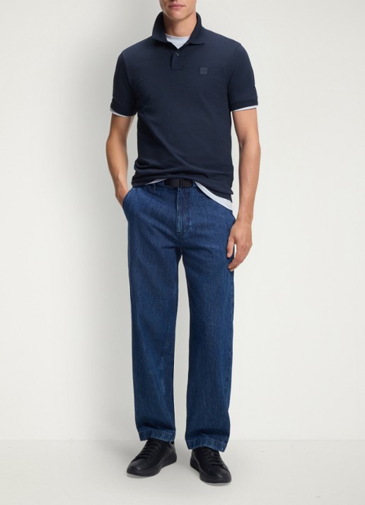 BOSS Slim-fit polo van stretchkatoen met logopatch - voorkant 2 indigo