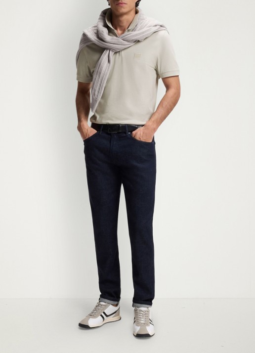 BOSS Slim-fit polo van stretchkatoen met logopatch - voorkant 2 open grey-070 / grijs