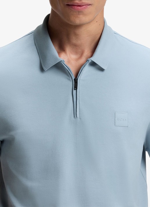 BOSS Slim-fit polo van stretchkatoen met logopatch - detail 5 light/pastel blue-458 / blauw