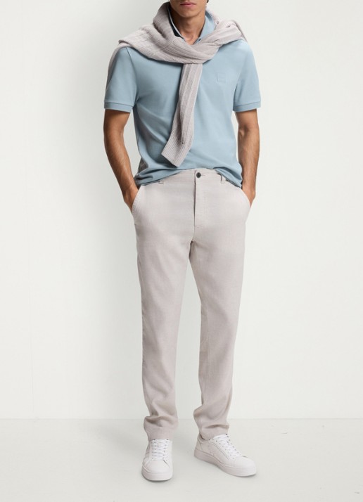BOSS Slim-fit polo van stretchkatoen met logopatch - voorkant 2 light/pastel blue-458 / blauw
