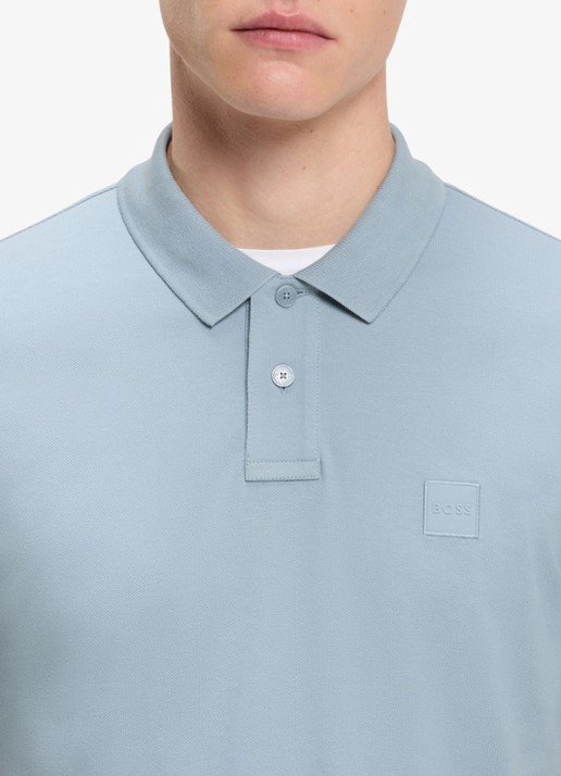 BOSS Slim-fit polo van stretchkatoen met logopatch - detail 4 pastel blue