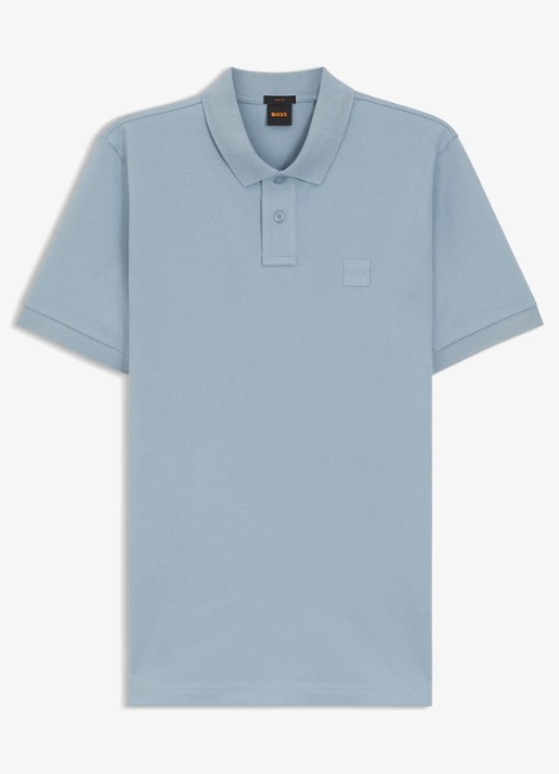 BOSS Slim-fit polo van stretchkatoen met logopatch - voorkant pastel blue